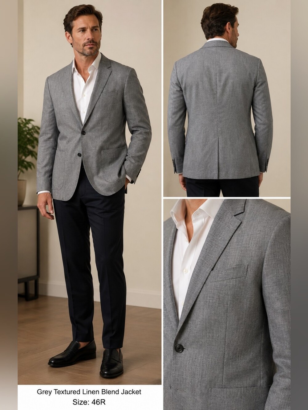 NWT Billy Reid Handcrafted in Italy Textured Walton Jacket Grey Linen Blend 46R